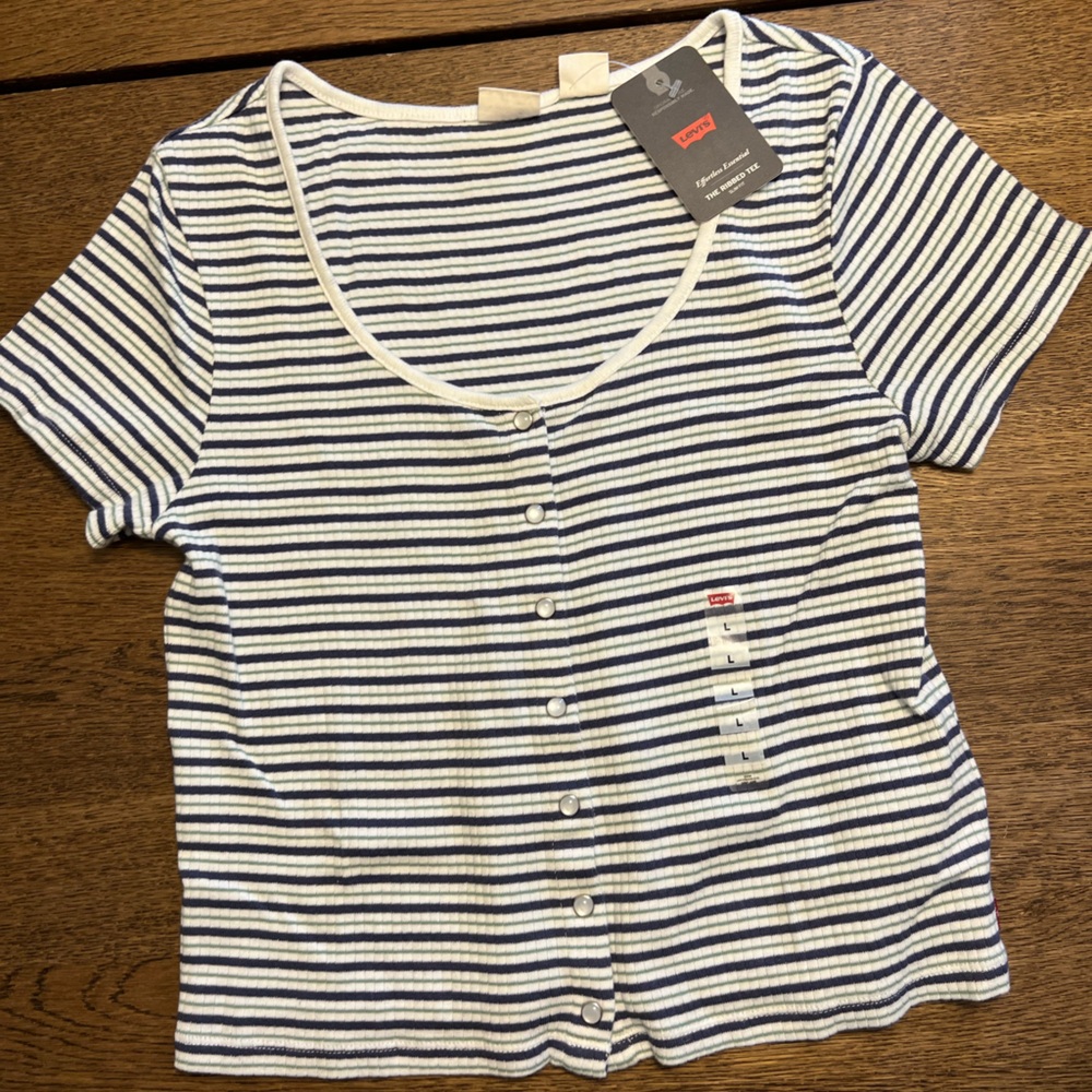 Levi's Cream and Navy Striped Shirt